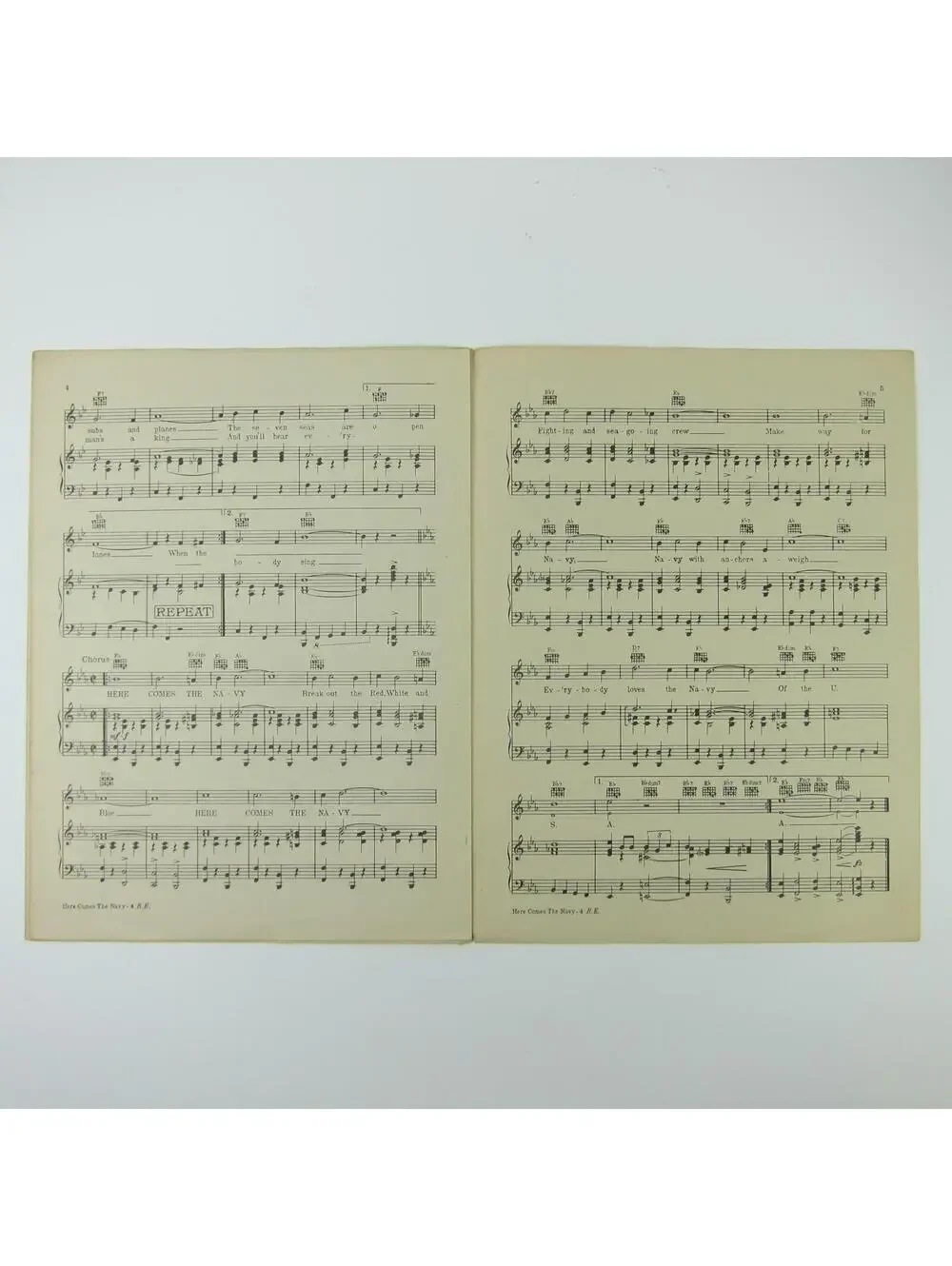 Sheet Music Here Comes The Navy Lt Cmdr Clarence P Oakes WW2 WWII Vintage 1943